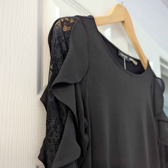 NWT - Ivanka Trump Black Ruffle/Lace Long-Sleeve Top - Picture 2 of 6